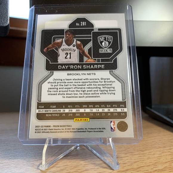 2021-22 NBA Prizm Basketball Dayron Sharpe Prizm RC #281 - Picture 2 of 2